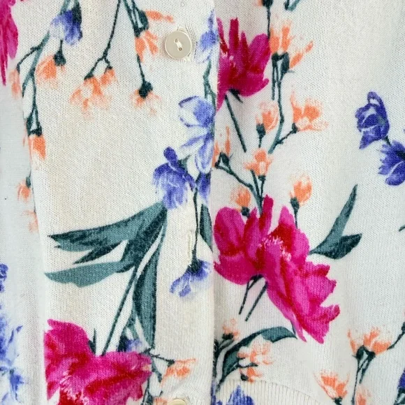 Lands End Cottagecore 100% Supima Cotton Floral Cardigan L/P - Picture 6 of 6